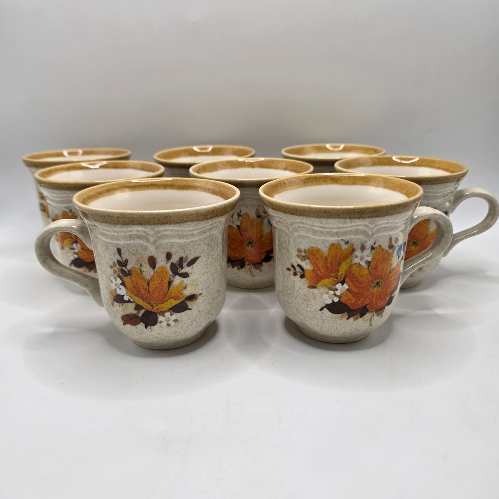 Mikasa Mugs Garden Club Flowerfest EC 452 Floral Stoneware Set of 8 Japan Retro